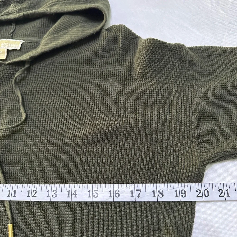 Michael Kors Waffle Knit Hoodie M Olive Green Logo Pullover Quite Luxury Preppy